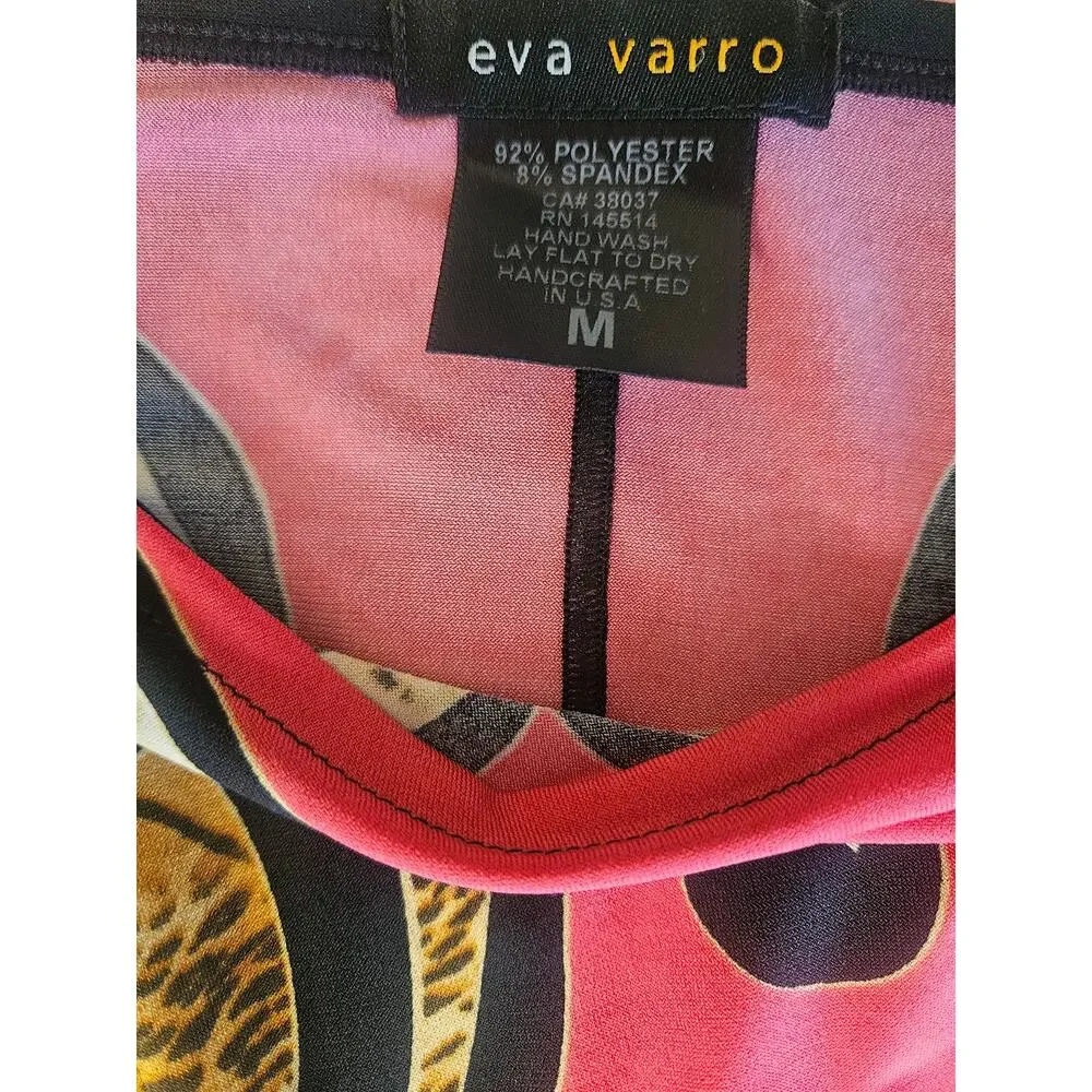 Eva Varro Trapeze Tunic Pink Black Animal Print Stretchy 3/4 Sleeves Sz M - Picture 6 of 6